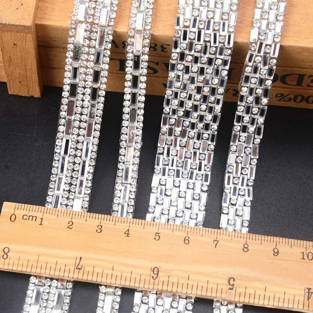 `1m Cristal Estrás Borde Cadena Cuentas Hierro Hágalo usted mismo Diamante Aplique Cinta///