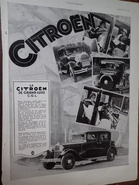 CITROEN CGL grand luxe 23 + EDGAR BRANDT 10 publicité papier l'ILLUSTRATION 1931