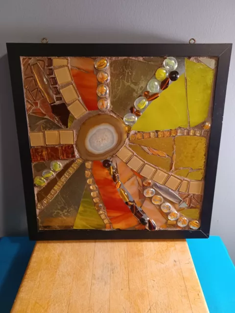Square Geometrical Glass Mosaic Colorful Handmade Art Inlay Mural Design