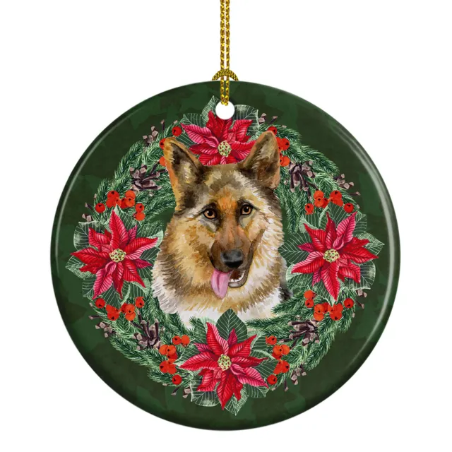 German Shepherd Poinsetta Wreath Ceramic Ornament CK1520CO1