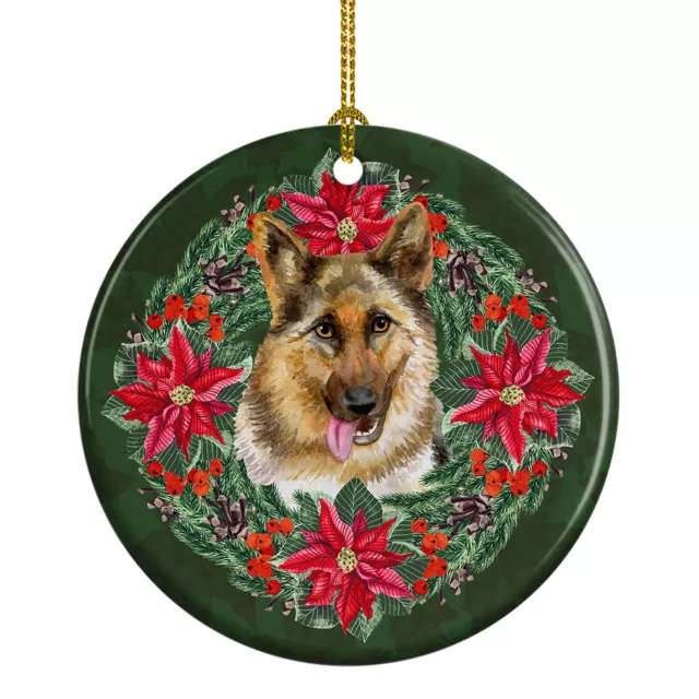 German Shepherd Poinsetta Wreath Ceramic Ornament CK1520CO1