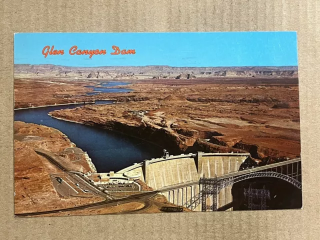 Postcard Arizona AZ Glen Canyon Dam Bridge Lake Powell Aerial View Vintage PC