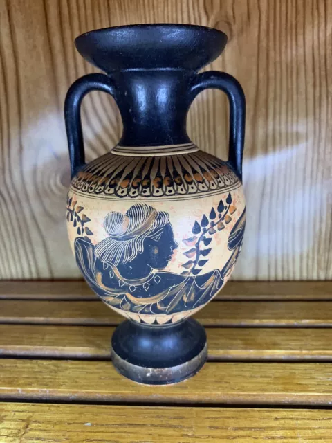 GREEK POTTERY Vase URNS Ancient Replica Mythology Hand Painted 8.5” Signed