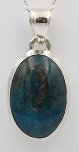 31 Carat Fluo Bleu Apatite Pendentif 925 Argent Cabochon Collier Chaîne Apatite