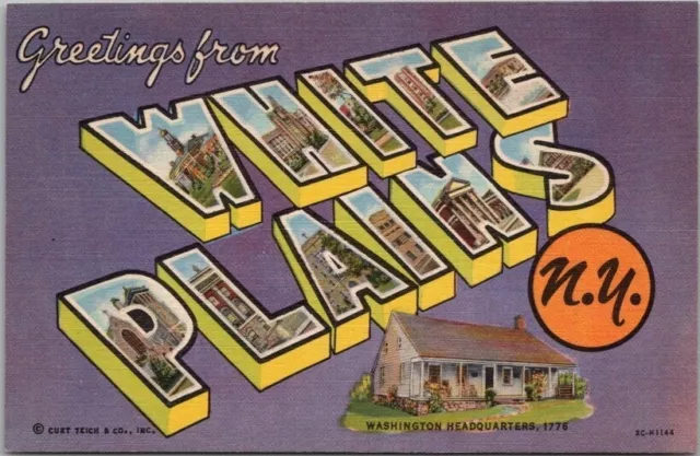 WHITE PLAINS, New York Large Letter Postcard "Washington HQ" Linen 1952 - Unused