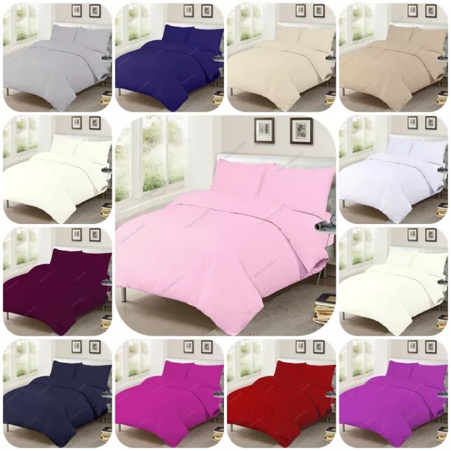 100% Egyptian Cotton 200TC Duvet Quilt Cover Pillowcases Bedding Sets, All Sizes