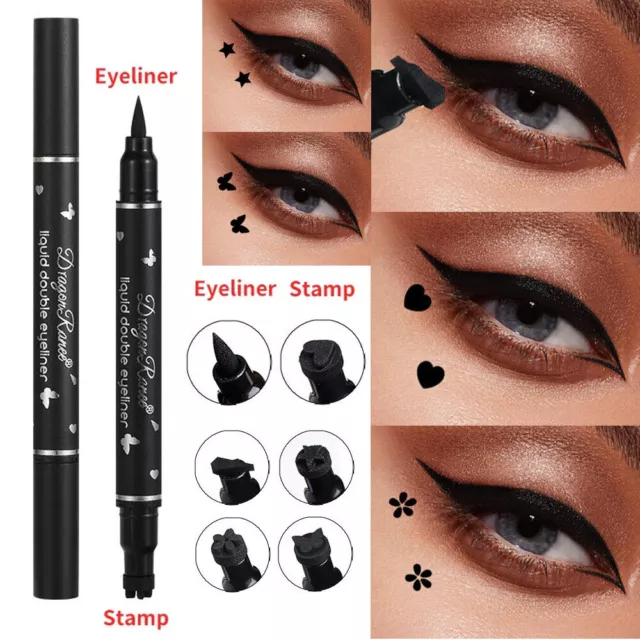 2 In 1 Eyeliner Stamp Double-ended Liquid Eyeliner Pencil Waterproof Stamp Pen #