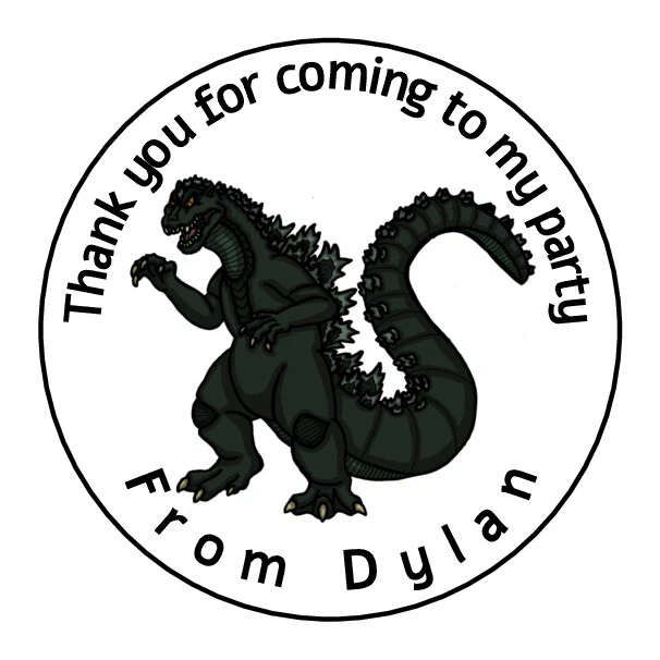 PERSONALISED DINOSAUR GODZILLA Birthday Thank You Stickers Party Bag ...