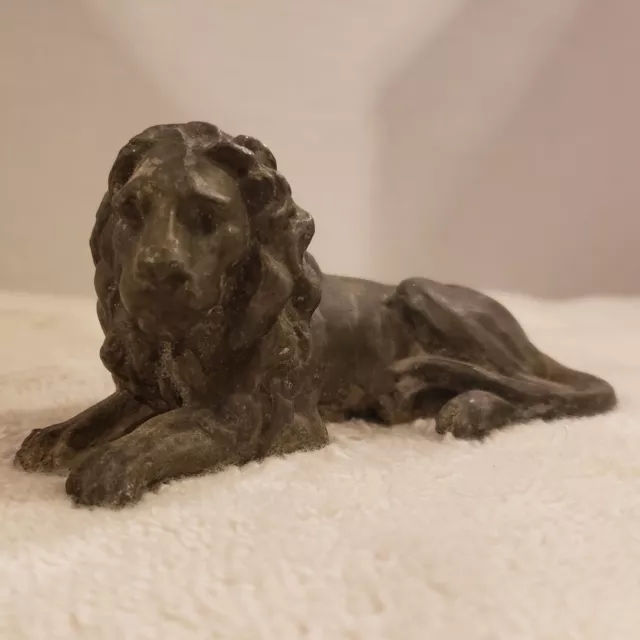 Bronze Lion Statue 4" Sculpture Figurine Clock Topper Paperweight Vintage