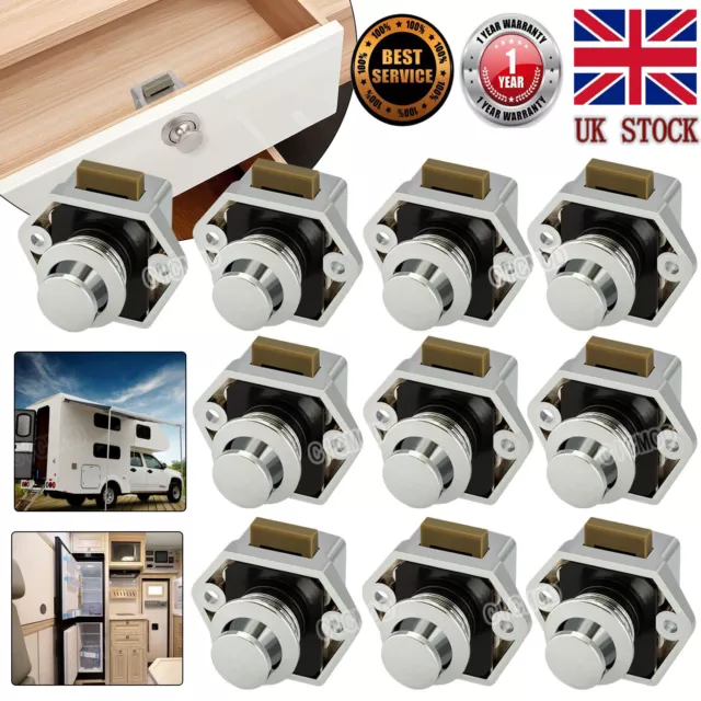 10x Mini Push Button Catch Cupboard Cabinet Pop Up Knob Lock Door Handle Latch