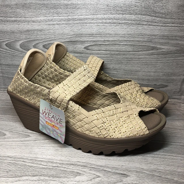 SKECHERS WOMENS CALI Parallel Wedge Sandal UK 5 38 Blue Stretch