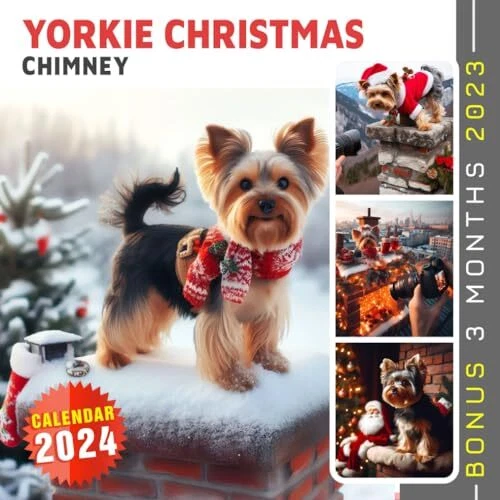 YORKIE CHRISTMAS CHIMNEY Calendar 2024 Jan 2024 to Dec 2024 Bonus 3