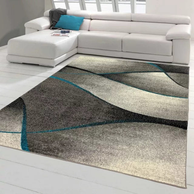 Alfombra moderna de Salón con Diseño de Ondas en gris antracita azul - de fácil