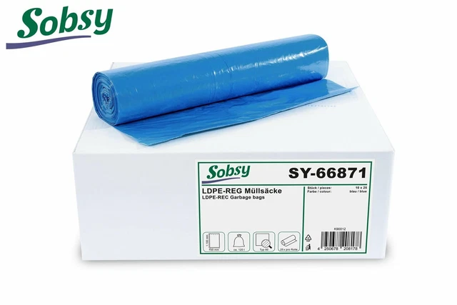 NEU 250 Stück Sobsy Müllsäcke Abfallsäcke Müllbeutel blau 120L. Typ60/  70x110cm