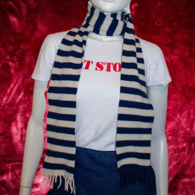 Vintage Juicy Couture Striped Cashmere Fringe Scarf Cream/Navy Y2K RARE