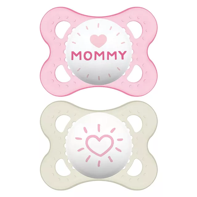 MAM Love & Affection Orthodontic Pacifier 2-Pack Size 0-6 Months Pink Mommy