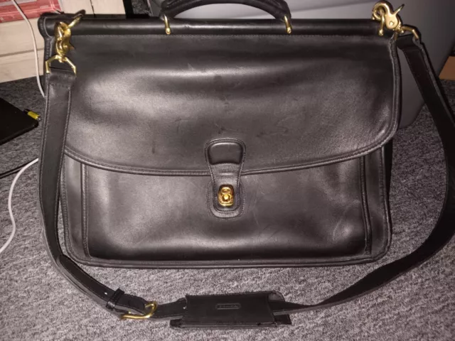 90’s Vintage Coach 5266 Beekman Black Leather Briefcase Pewter Hdwr, GOOD COND
