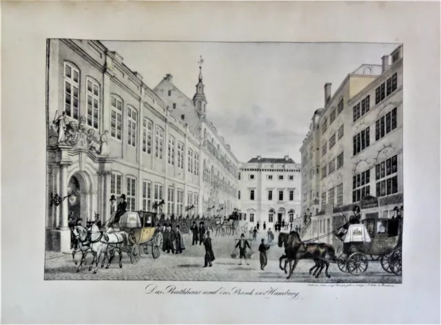 Peter Suhr, (1788-1857) kolor-Litho 1838: DAS RATHAUS UND DIE BÖRSE IN HAMBURG 3