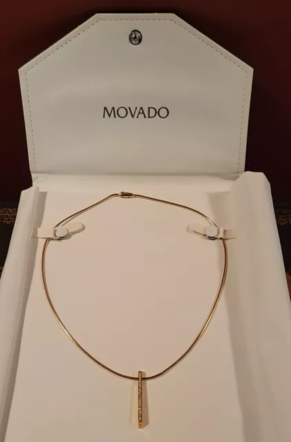 Movado 18K Yellow Gold Diamond Drop Bar Pendant Wire Collier Necklace