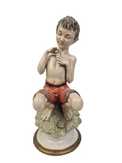 Bellissima Statua Scultura In Porcellana Capodimonte Bambino Pesciaiolo Vintage