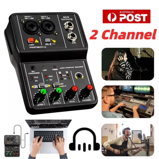 2 Channel Audio Mixer Mini Sound Mixing Console USB DJ Music Live Record Board