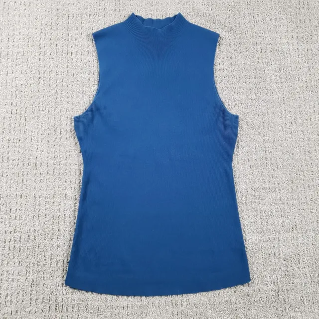 THEORY Top XL Womens Blue Leenda Sleeveless Pullover Mock Neck Ribbed NEW NWT