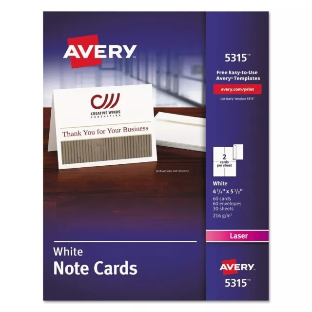 Avery Note Cards Laser Printer 4 1/4 x 5 1/2, Uncoated White,  OPEN BOX 56 cards
