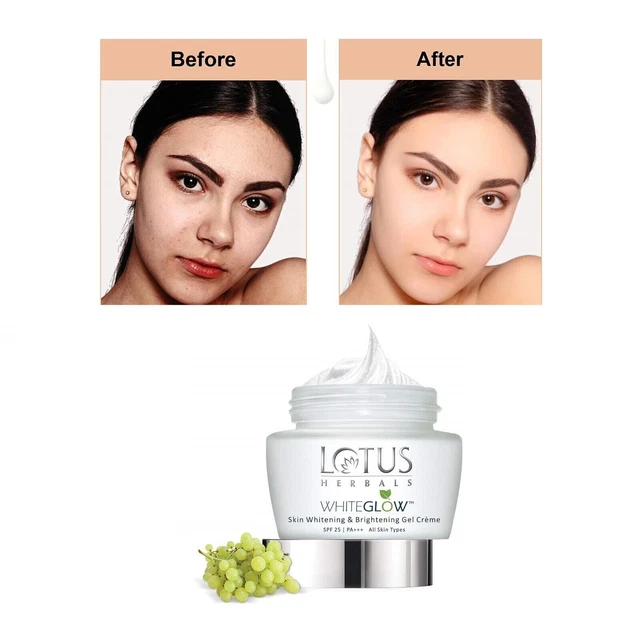 Lotus Herbals Whiteglow Skin Blanqueamiento y gel iluminador en crema SPF...