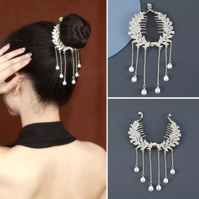 Pearl Tassel Hair Clip Women Hair Claw Bun Barrettes Ponytail Holder Hairpins 2