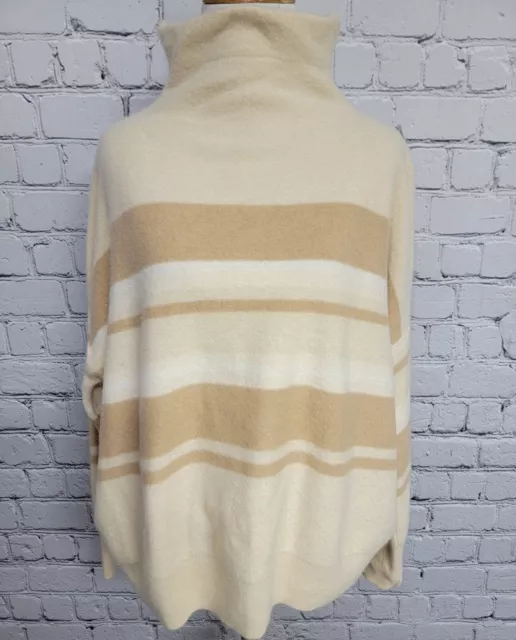 Vince 100% Cashmere Mock Neck Sweater Womens Size Large L Ivory Brown Striped