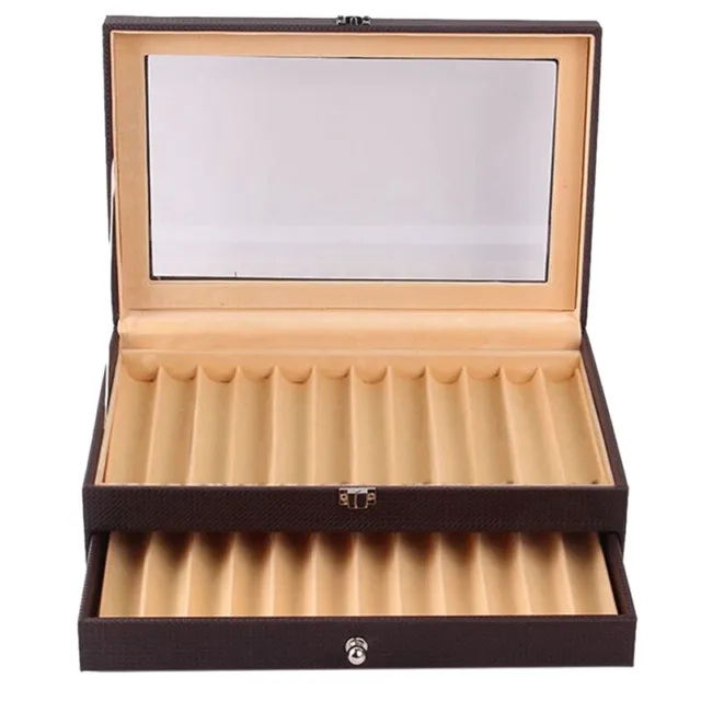 24 Slots Wooden Pen Display Storage Box Luxury 2 Layer PU Pen Case Fountain7811