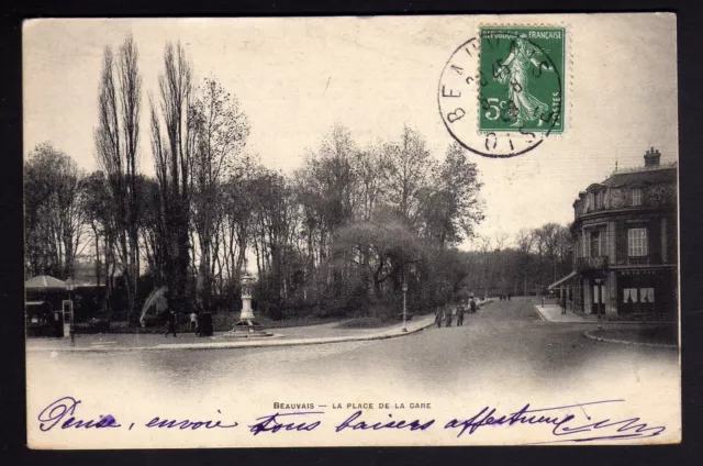 BEAUVAIS oise CPA 60 la place de la gare sur carte de 1908
