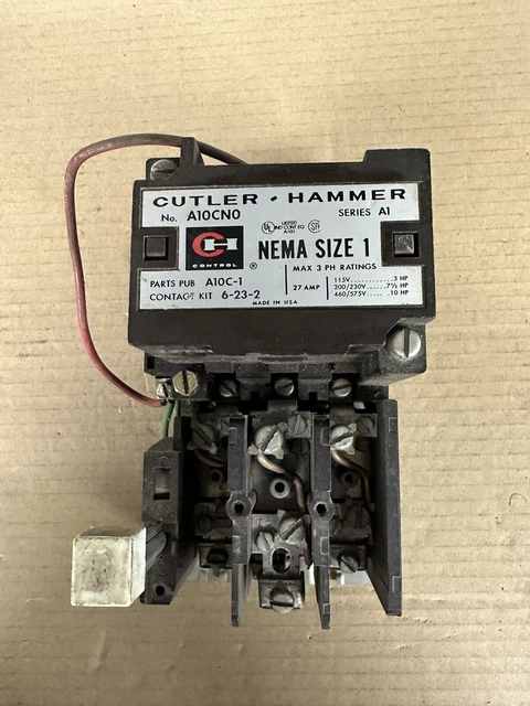 Cutler Hammer A10CN0 Starter Series A1 27 Amp 3 Phase 10 HP 120/110V Coil Used
