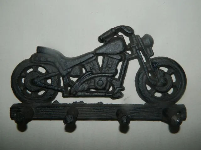 Wall Mount Biker Rustic Cast Iron Motorcycle Key Cup Key Ring 4 Hook Hanger