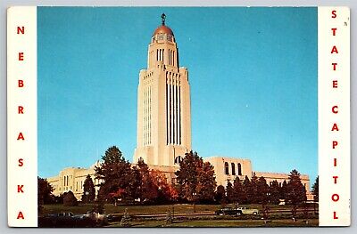 NE Nebraska State Capitol Building in Lincoln Vtg Postcard View Unused Chrome