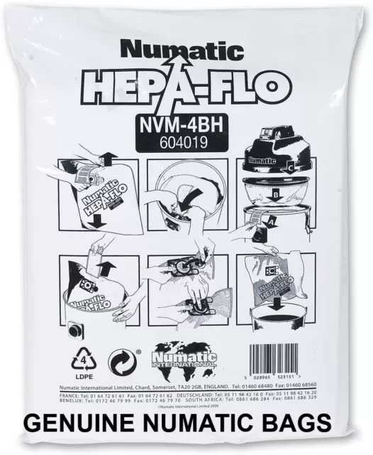 Genuine Numatic Hepa-Flo Nvm-4Bh 10 X Vacuum Cleaner Hoover Bags Larger Models