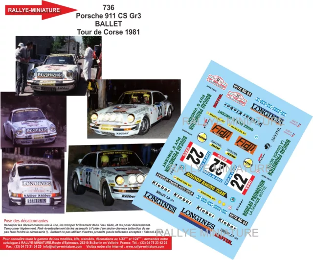 Decals 1/24 Ref 736 Porsche 911 Ballet Tour De Corse 1981 Rallye Rally Wrc