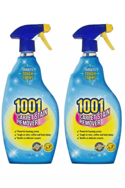 2 x 1001 Carpet & Rug Cleaner Stain Remover Spray 500ml Targets Tough Stains UK