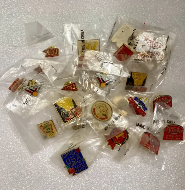 Vintage McDonald's Employee Pins - 12 Assorted, 28 in all, still NEW in plastic!