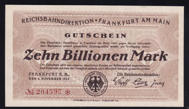 Frankfurt. a. M.: 10 Billionen Mark 6.11.1923 - Deutsche Reichsbahn