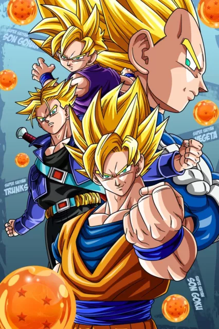 Dragon Ball GT Vegeta Goku Gogeta SSJ4 Omega Shenron W/Logo Poster  18inx12in