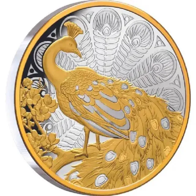 Peacock 2024 1 oz $1 Silver Proof Gold Plated Coin  Niue