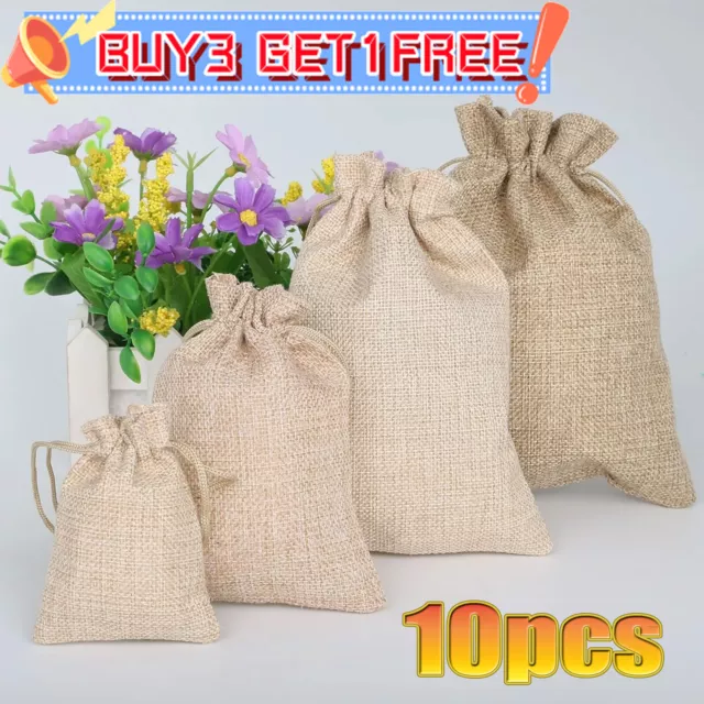 10X Hessian Drawstring Gift Bags Fabric Party Wedding Christmas Candy Bags Pouch