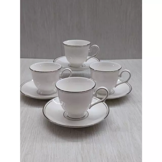 Lenox Set Of 4 Tea Cup & Saucer Classics Collection Federal Platinum Bone China