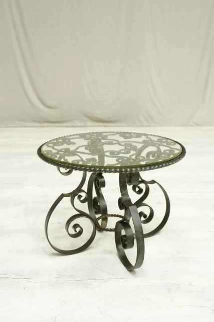 Mid Century Spanish iron and glass side table