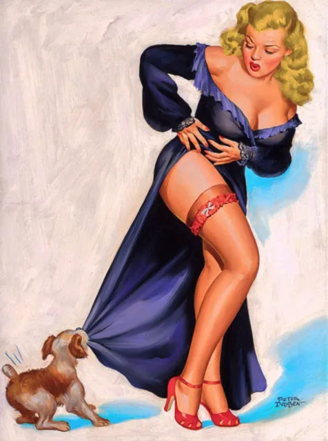 96373 1940s Pin-Up Girl Tug-O-War with Puppy Pin Up Wall Print Poster Plakat