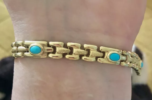 585 Gold Armband 14,6 Gramm massiv himmelblaue Turkise