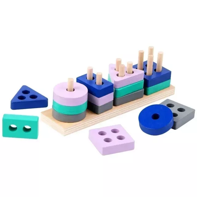 Montessori Blocks Shape toy Kids Wooden Building Block Toys Early Learning Toys