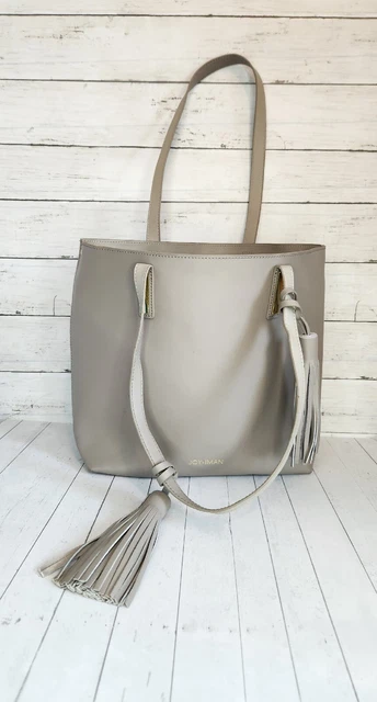 Lrg Joy & Iman Gray Genuine Leather Tassel Open Tote Shoulder Bag Handbag Purse