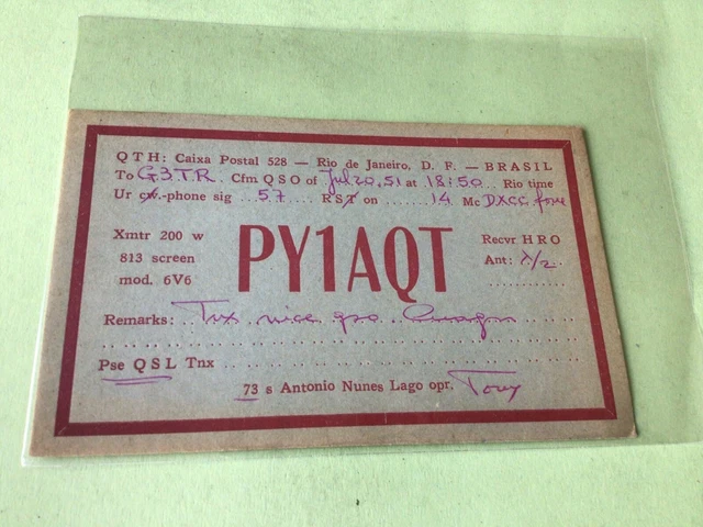 Vintage QSL Radio communication card Brasil 1951 Ref 53001